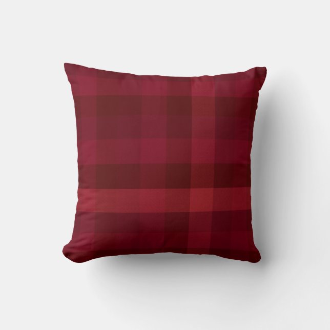 Festive Red Plaid Check Pattern Rustic Farmhouse Cushion (Front)