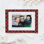 Festive Red Plaid Pattern Merry Christmas Photo Holiday Card<br><div class="desc">Send Christmas greetings with this classic plaid Merry Christmas photo flat card. It features a classic green,  white and red plaid pattern. Personalise by adding a horizontal photo,  name,  holiday greeting,  year and message. This festive red plaid Christmas card is available in other colours.</div>