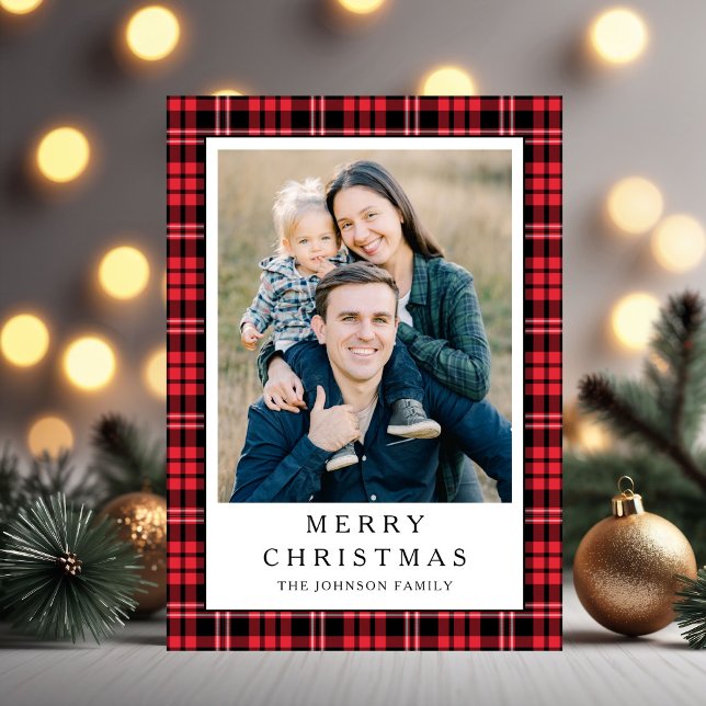 Festive Red Plaid Photo Christmas Holiday Card (Festive Red Plaid Photo Christmas Holiday Card)