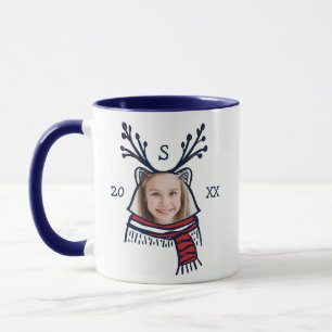 Festive Red Plaid Racoon Character Photo Holiday Mug