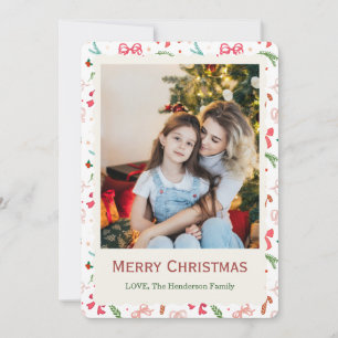 Festive Red Plaid Scalloped Christmas Photo Card