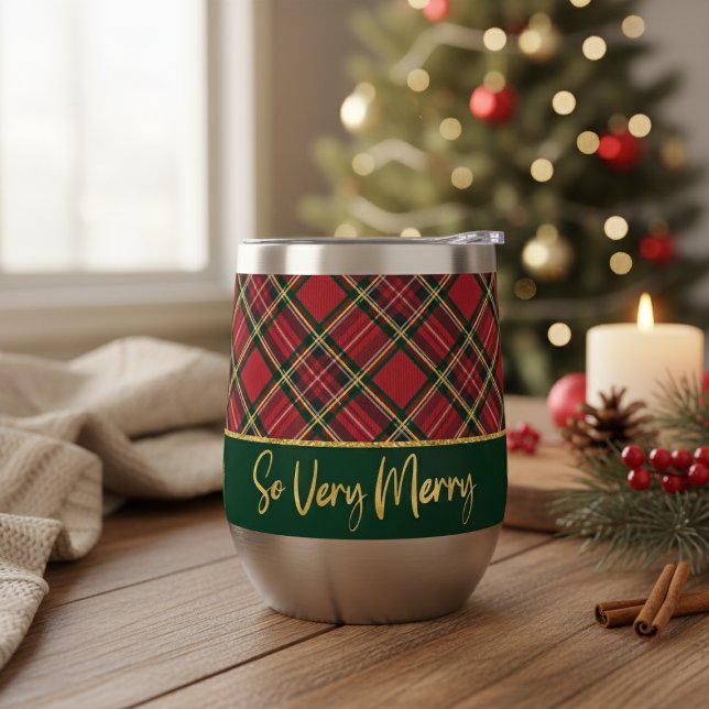 Festive Red Plaid So Very Merry Holiday (Festive Red Plaid So Very Merry Holiday Thermal Wine Tumbler)