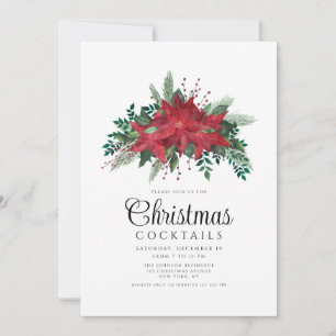 Festive Red Poinsettia Christmas Cocktail Party Invitation