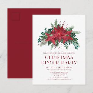 Festive Red Poinsettia Christmas Dinner Invitation Postcard