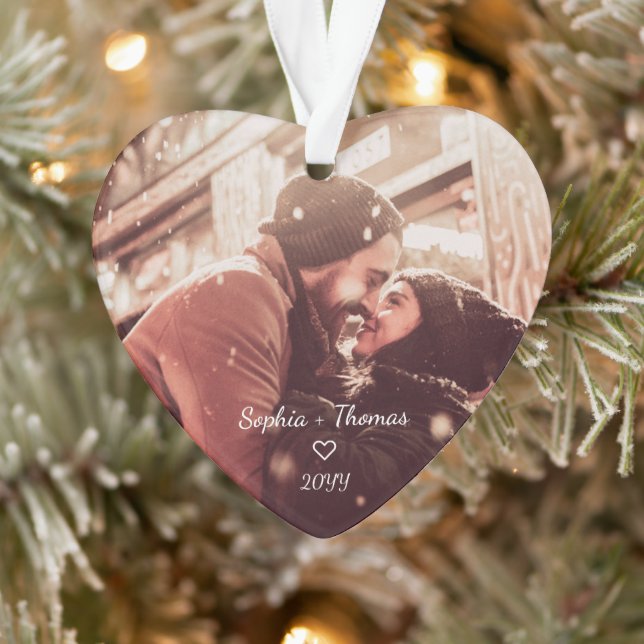 Festive Red Poinsettia Christmas Floral Photo Ornament (Tree)