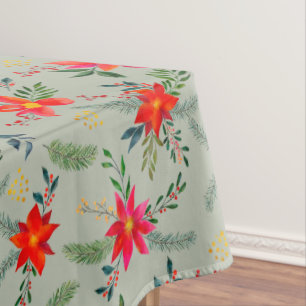 Festive Red Poinsettia Christmas Floral Tablecloth