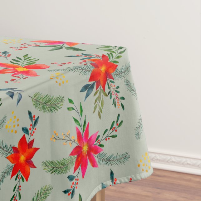 Festive Red Poinsettia Christmas Floral Tablecloth (In Situ)