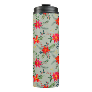 Festive Red Poinsettia Christmas Floral Thermal Tumbler