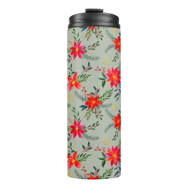 Festive Red Poinsettia Christmas Floral Thermal Tumbler (Front)