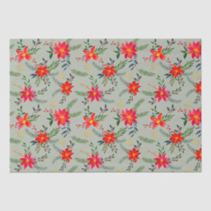 Festive Red Poinsettia Christmas Floral Tissue Paper