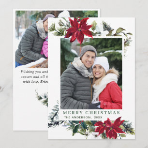 Festive Red Poinsettia Christmas Greeting 2 PHOTO Holiday Card