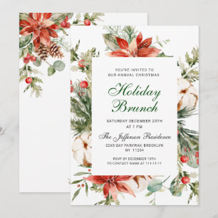 Festive Red Poinsettia Christmas Holiday Brunch Invitation