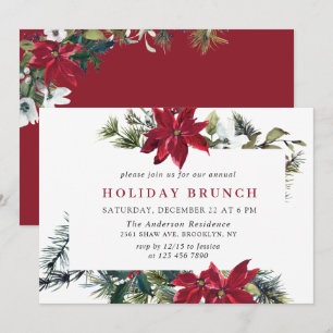 Festive Red Poinsettia Christmas HOLIDAY BRUNCH Invitation