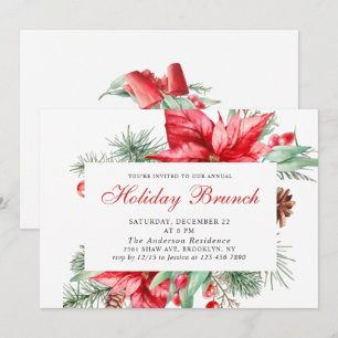 Festive Red Poinsettia Christmas HOLIDAY BRUNCH Invitation