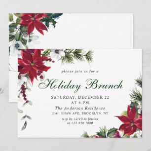 Festive Red Poinsettia Christmas Holiday Brunch Invitation