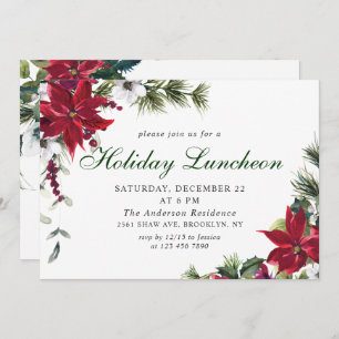 Festive Red Poinsettia Christmas Holiday Luncheon Invitation