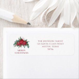 Festive Red Poinsettia Christmas Return Address