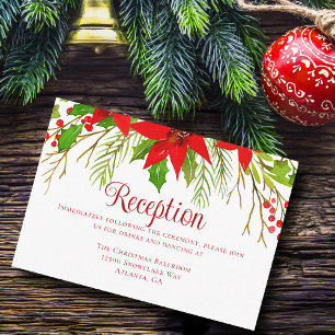 Festive Red Poinsettia Christmas Wedding Reception Enclosure Card