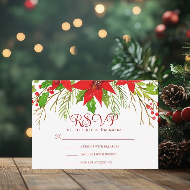 Festive Red Poinsettia Christmas Wedding RSVP Card (Creator Uploaded)