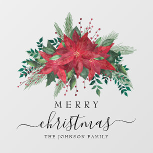 Festive Red Poinsettia Floral Merry Christmas  Window Cling