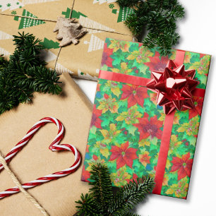 Festive Red Poinsettia Floral Pattern  Wrapping Paper