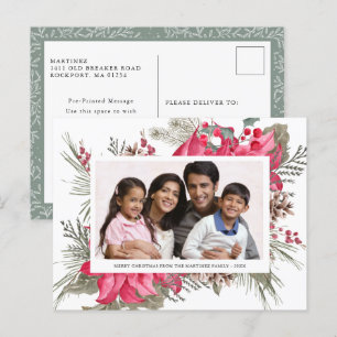 Festive Red Poinsettia Floral Photo Holiday Postcard