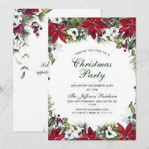 Festive Red Poinsettia Holiday Christmas Party Invitation