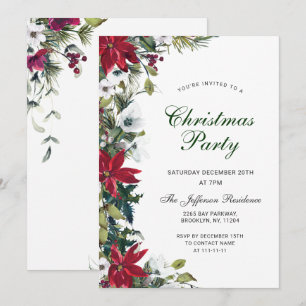 Festive Red Poinsettia Holiday Christmas Party Invitation