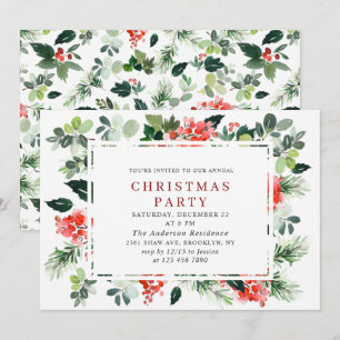 Festive Red Poinsettia Holiday Christmas Party Invitation