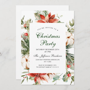 Festive Red Poinsettia Holiday Christmas Party Invitation