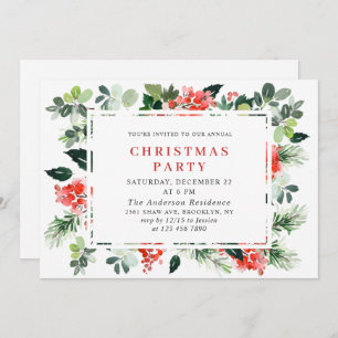 Festive Red Poinsettia Holiday Christmas Party Invitation