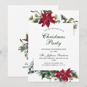 Festive Red Poinsettia Holiday Christmas Party Invitation