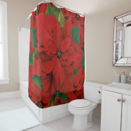 Festive Red Poinsettia  Shower Curtain