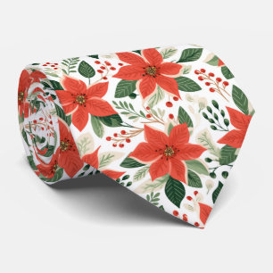 Festive Red Poinsettias Tie