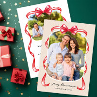 Festive Red Ribbon Bow Curved 2 Photo Christmas