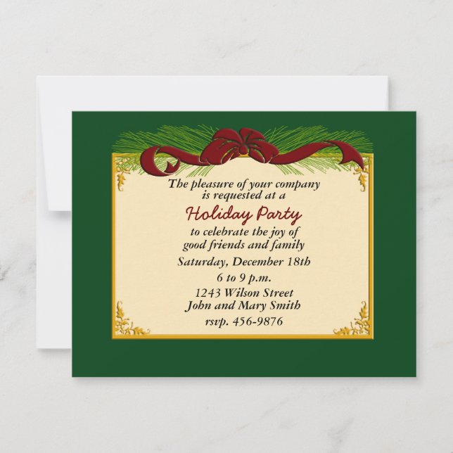 Festive Red Ribbon Holiday Party Invitation (Front)