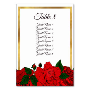 Festive Red Rose Gold Frame Wedding Seating Card