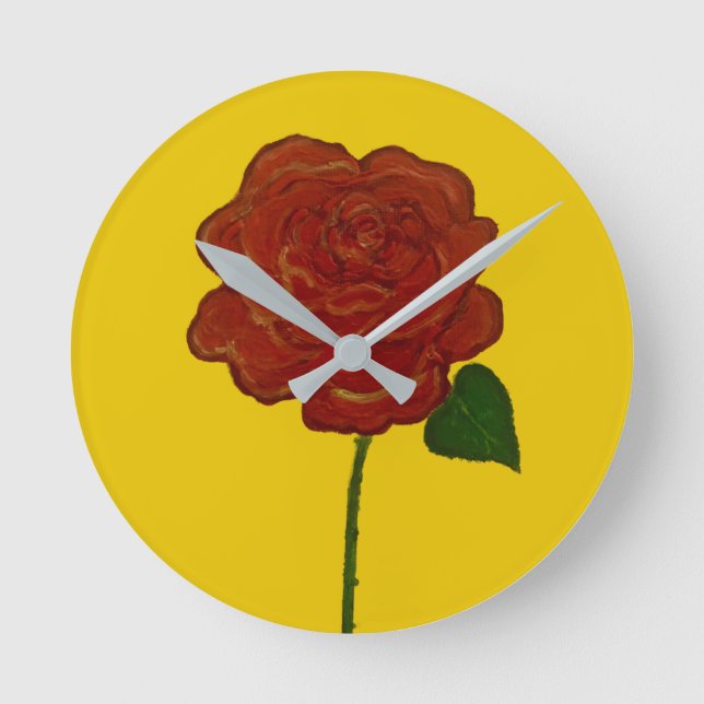 Festive Red Rose & Yellow Round Clock (Front)