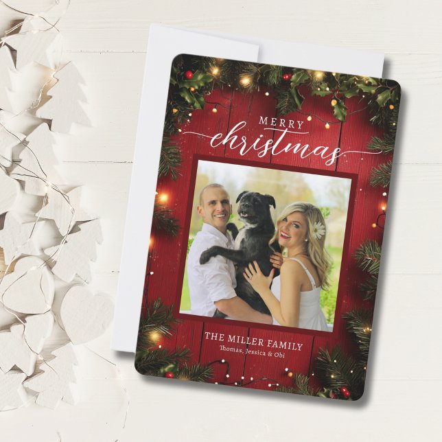 Festive Red Rustic Christmas Photo Holiday Card (Creator Uploaded)