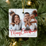 Festive Red Script Merry Christmas Ceramic Ornament<br><div class="desc">Celebrate the season with this festive red script Merry Christmas ceramic ornament featuring a touch of elegant charm. The chic design showcases a simple red-and-white colour palette, evoking the cosy spirit of winter. Its modern and unique appeal and rustic wording create a perfect balance between seasonal and contemporary. In a...</div>