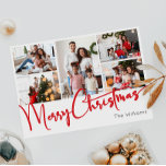 Festive Red Script Merry Christmas Five Photo Holiday Card<br><div class="desc">Celebrate the season with this festive red script Merry Christmas five photo holiday card featuring a touch of elegant charm. The chic design showcases a simple red-and-white colour palette, evoking the cosy spirit of winter. Its modern and unique appeal and rustic wording create a perfect balance between seasonal and contemporary....</div>
