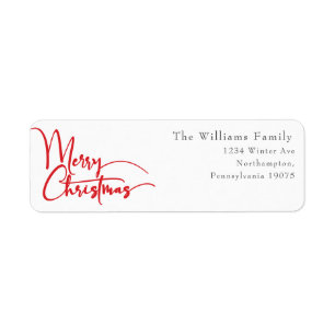 Festive Red Script Merry Christmas Return Address