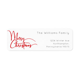 Festive Red Script Merry Christmas Return Address