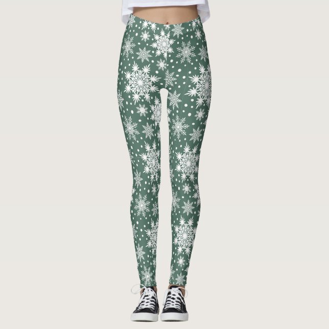 Festive Red Snowflake Christmas Leggings Women (Front)
