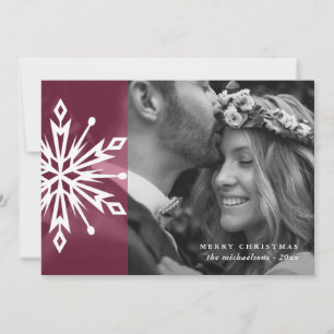 Festive Red Snowflake Merry Christmas Photo Holiday Card