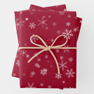 Festive Red Snowflake Pattern Christmas Holiday Wrapping Paper Sheet