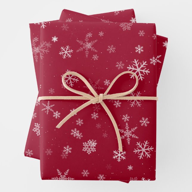 Festive Red Snowflake Pattern Christmas Holiday Wrapping Paper Sheet (In situ)
