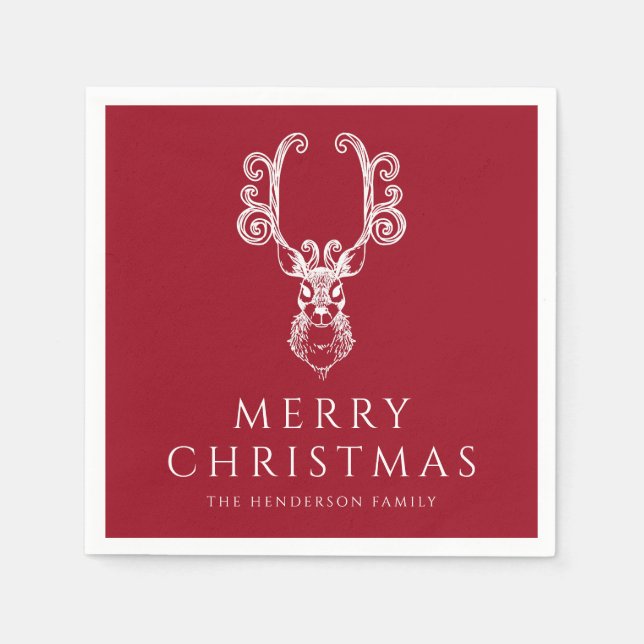 Festive Red Stag Merry Christmas  Napkin (Front)