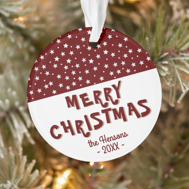 Festive Red Star Merry Christmas Holiday Keepsake Ornament (Tree)