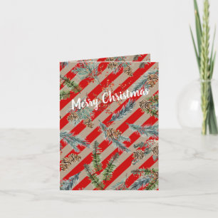 Festive Red Stripe Pine Spruce Cones Kraft Holiday